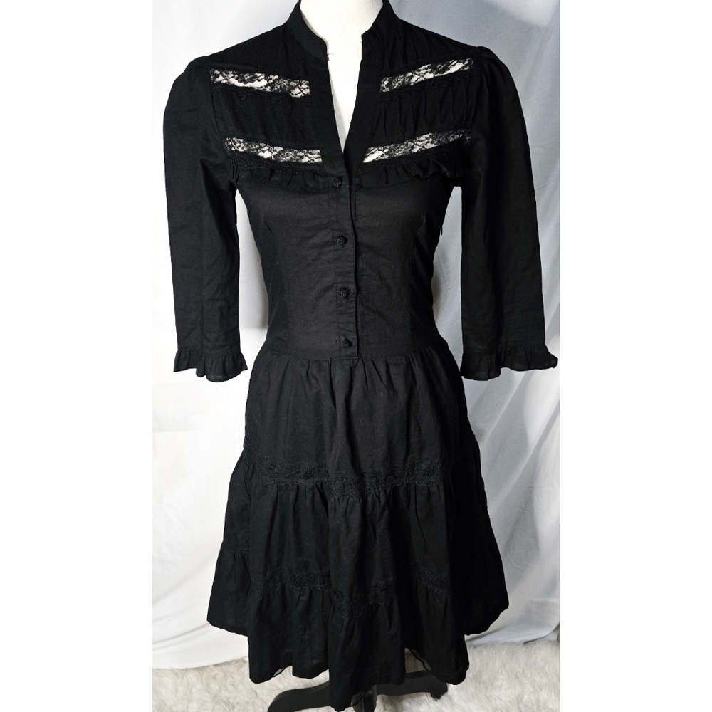 Vintage y2k Grunge Goth Lolita Dress Forever 21 Black Lace A Line Fairycore Punk